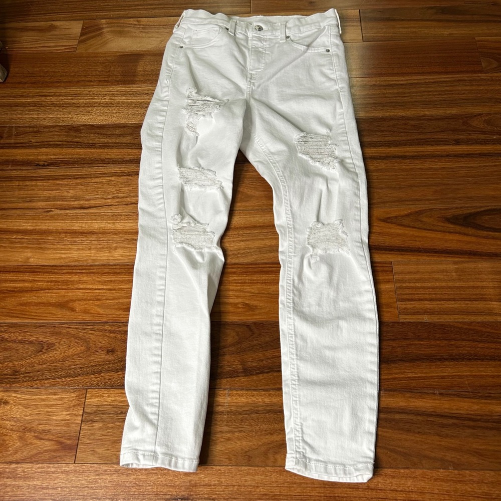 Topshop MOTO White Ripped Distressed Skinny Jeans Women's 28 Denim